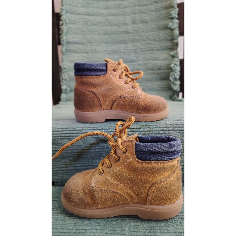 Rugged Outback Toddler Suede Boots - Tan/Denim Collar Size 4